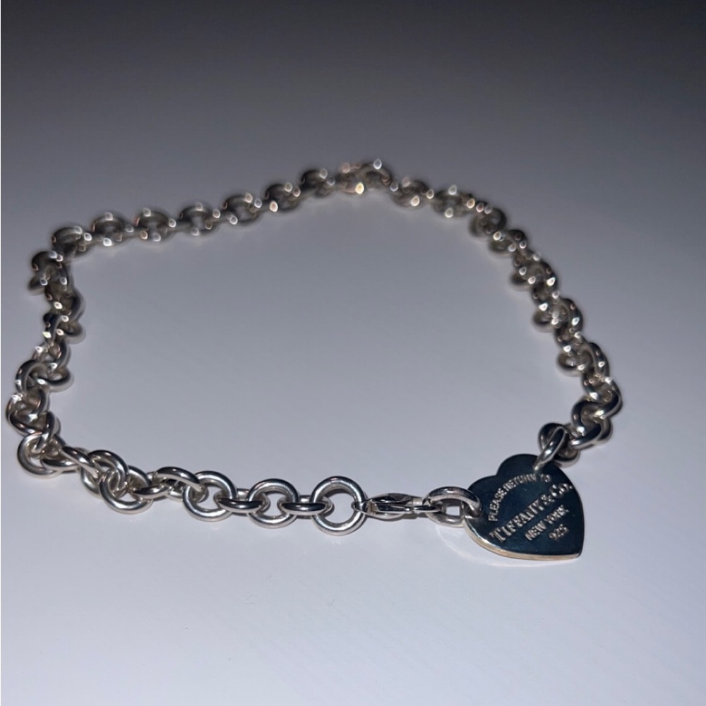 Return to Tiffany Heart Tag Chain Link Choker in Silver